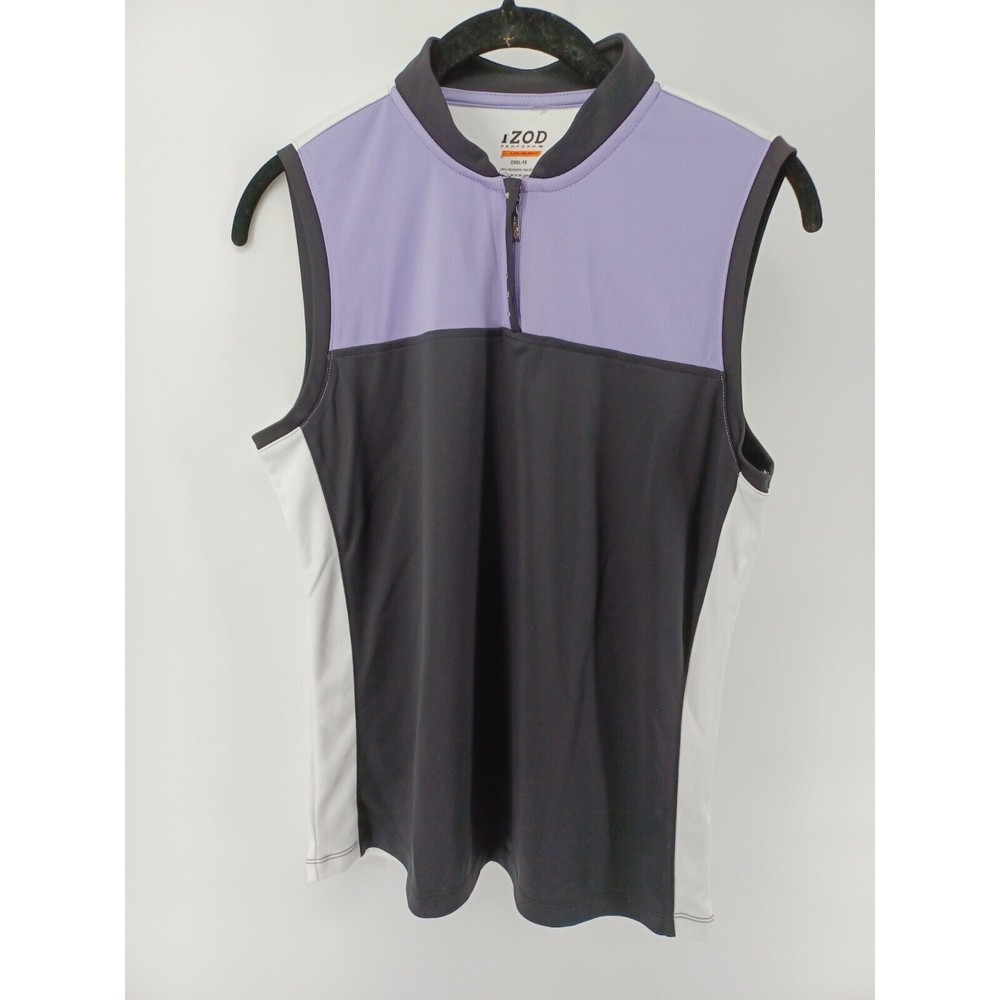 Izod Perform Womens Golf Top Sleeveless Purple/Black Cool-FX Medium 1/4 Zip.